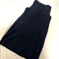 ネイビー ノースリーブ Vネック ワンピース M