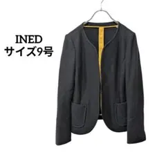 美品　イネド【INED】サイズ9号　ノーカラージャケット　ブラック　ウールマークのサムネイル