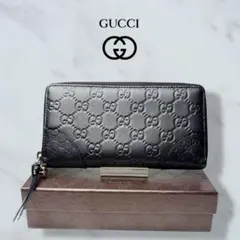 未使用級 GUCCI シマ 長財布 ラウンドファスナー ブラック 021