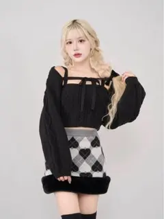 Darich ケーブルショートニットアンサンブル BLK