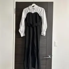 シャツワンピース M 襟付き 黒白