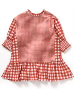 赤・白ギンガムチェック 七分袖ワンピース