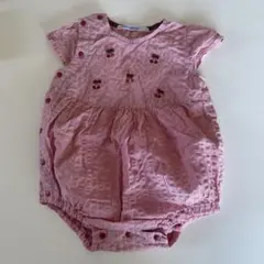 familiar 現行品 さくらんぼ リアちゃん 赤チェック 半袖ロンパース 