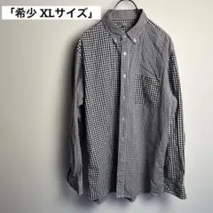 【希少XL】ユニクロ ギンガムチェック シャツ 長袖 ボタンダウン 美品 紺 白