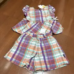 チェック柄トップスとショートパンツセット 120cm moojonjon