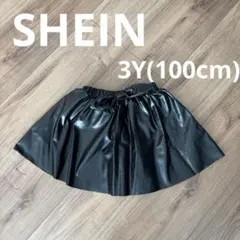 SHEIN キッズ フェイクレザー スカート ブラック　リボン　90 100