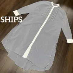 【美品】SHIPS バンドカラー　シャツワンピース　ストライプ