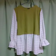 【未使用品】 オリーブグリーン レイヤード 長袖シャツ