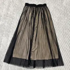 fifthプリーツロングスカート ベージュ×黒