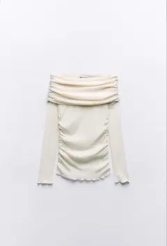 未使用品　ZARAギャザーセミシアーオフショルダーコットントップス