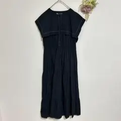 ZARA コントラスト トップステッチ ミディワンピース　Lサイズ