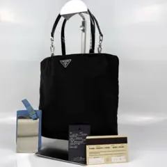 【付属品付き/美品】PRADA ミニハンドバッグ 三角ロゴ ナイロン 黒 白タグ