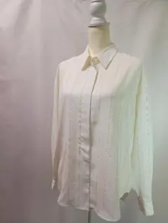 【〜3/18】ストライプ柄デザイン　比翼ボタン　シアーカッターシャツ　ブラウス