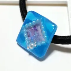 【匿名配達メール便】青　 ダイヤ型　ヘアゴム　ハンドメイド