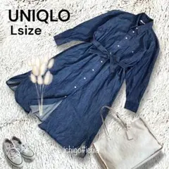 ◆UNIQLO◆デニムシャツコート ロング ワンピース ベルト付　1181F