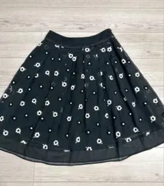 エムズグレイシー 膝丈スカート 花柄刺繍 シアー 40 L ブラック 日本製