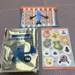 パペットスンスン スシロー コラボ　クリアポーチ＆シール　スンスン　オレンジ