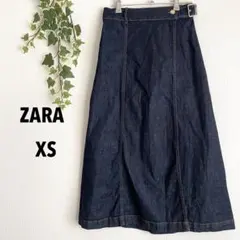 ザラ ZARA【XS】デニムフレアロングスカート ネイビー