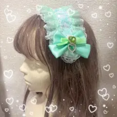 【ハンドメイド】リボンヘッドドレス エメラルドグリーン