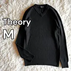 美品 セオリー 現行 Vネック 中厚手ウール ニットセーター M ブラック 黒