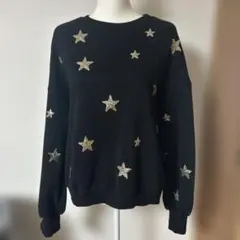 ブラック 星柄 裏起毛トレーナー