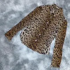 ​【美品】ジュンコシマダ レオパード柄長袖シャツブラウス 9 ヒョウ柄 フリル袖のサムネイル