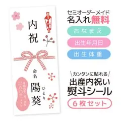 名入れ無料 出産内祝い 熨斗シール6枚 セミオーダー 名前/出生年月日/出生体重