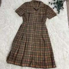 美品【ダックス】(M)半袖 シャツワンピース ロング丈 チェック柄 ベージュのサムネイル