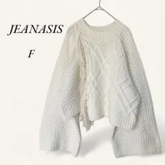 ジーナシス ケーブルニット セーター フリンジ ショート丈 アイボリー 白 F