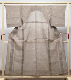 B◆着物くつろぎ 夏物 本場小千谷縮 格子 小紋 麻 薄物 絽 紗 着物のサムネイル