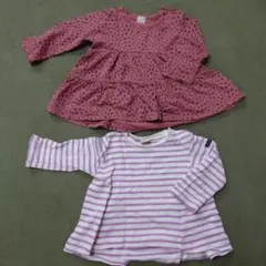 茶色ヒョウ柄長袖と紫ボーダー長袖セット