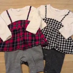 西松屋　ベビー服女の子　赤と黒のチェック柄ロンパース　70cm