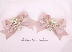 天使の羽♡ ヘアクリップリボン ピンクベージュ ハート 量産型 ロリィタ 地雷系