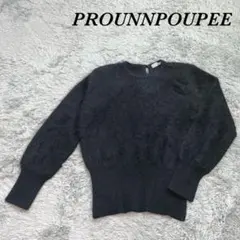 PROUNNPOUPEE フェザーニット 無地 肩パット付き ウエスト絞り クロ