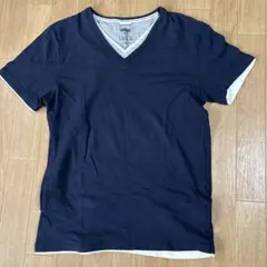 ikka ネイビー Vネック Tシャツ