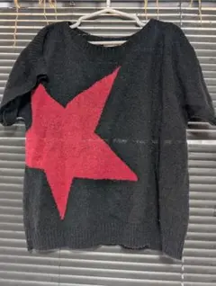 ARROW 半袖ニット M 黒と赤の星柄