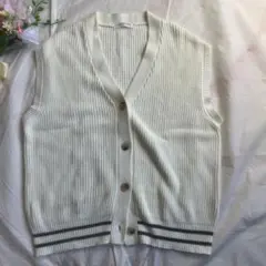 【pom ponette】ポンポネット ニットベスト L (160) 白 ライン