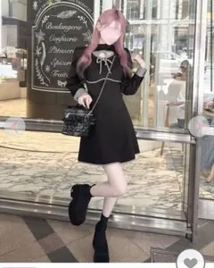 ハニーミュウ honey mew ビッグリボンツイード プリーツワンピース FR