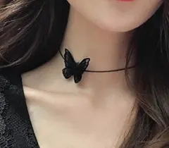 黒蝶モチーフ チョーカー レース調 ゴシック系 ネックレス バタフライ