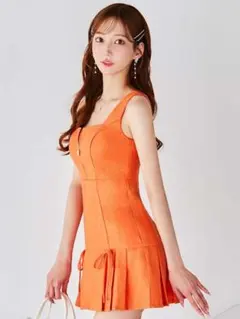 Jewels フロントジッププリーツリボンドレス M