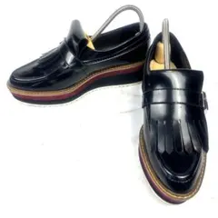 ZARA ローファー 厚底 エナメル フリンジ 24.5黒