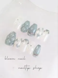 ニュアンスネイル ワンホン キルティング ブルー ネイルチップサイズオーダー