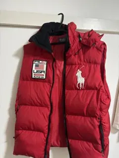 PORO RALPH LAUREN ビッグポニーロゴ刺繍 ダウンベストレッド　S