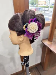 髪飾り 和風 つまみ細工 花 紫 パール 七五三 成人式