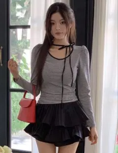 SHEIN ボーダー 長袖 カットソー リボン付き