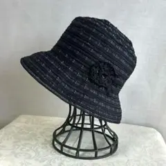 黒メッシュ　超軽量バケットハット　モチーフ付き