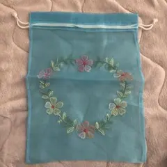 刺繍 オーガンジー巾着