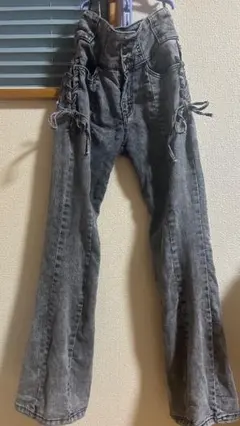 グレー フレアデニム サイド編み上げ