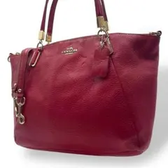 美品✨️コーチ 2way ショルダーバッグ ハンドバッグ レザー シボ革 赤