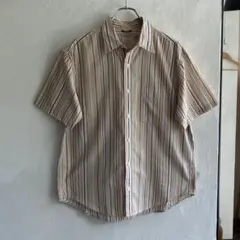 レトロ 古着 シャツ 柄シャツ 総柄 ストライプ シワ加工 デザイン 